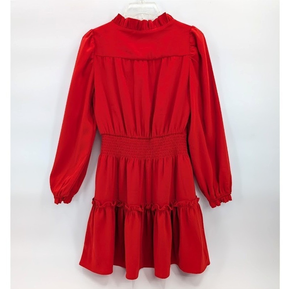 STS Sail to Sable Red Smocked Waist Dress Tiered Mini Ruffle V Neck XS Prom Hoco - Picture 3 of 12